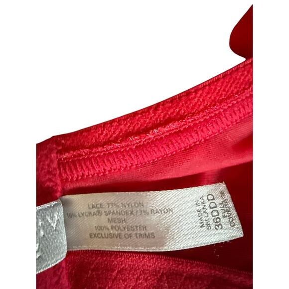 Victorias Secret Sz 36DDD Full Coverage Lace Bra Red Floral Feminine - Picture 7 of 8